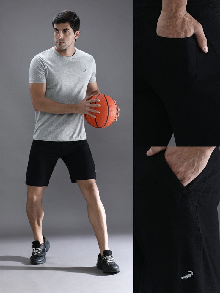 Solid Comfort Fit Black Track Shorts