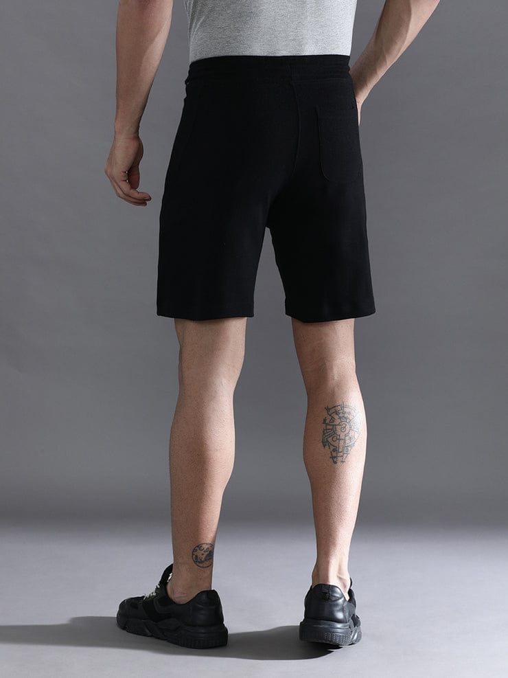 Solid Comfort Fit Black Track Shorts
