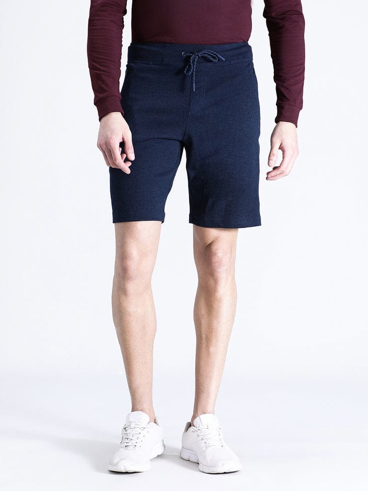Solid Navy Melange Comfort Fit Track Shorts