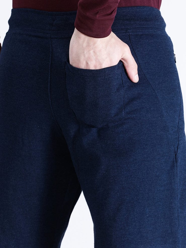 Solid Navy Melange Comfort Fit Track Shorts