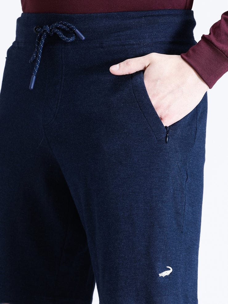 Solid Navy Melange Comfort Fit Track Shorts