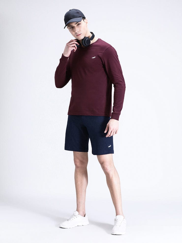 Solid Navy Melange Comfort Fit Track Shorts