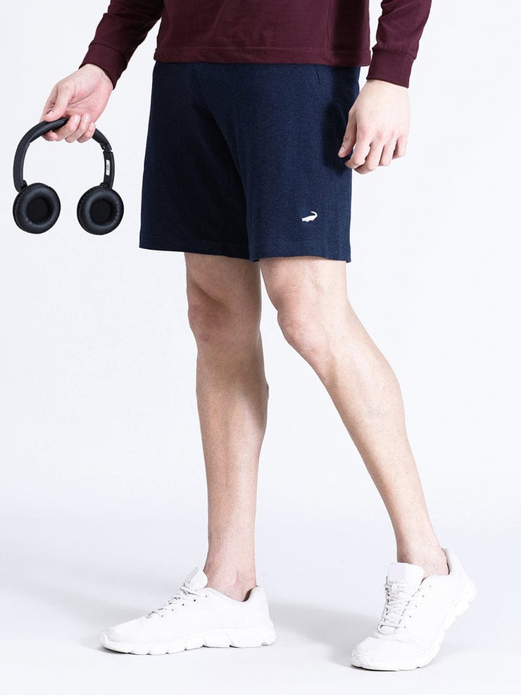 Solid Navy Melange Comfort Fit Track Shorts