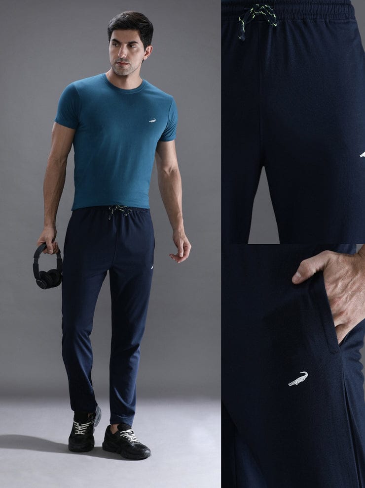 Solid Navy Regular Fit Track Pant