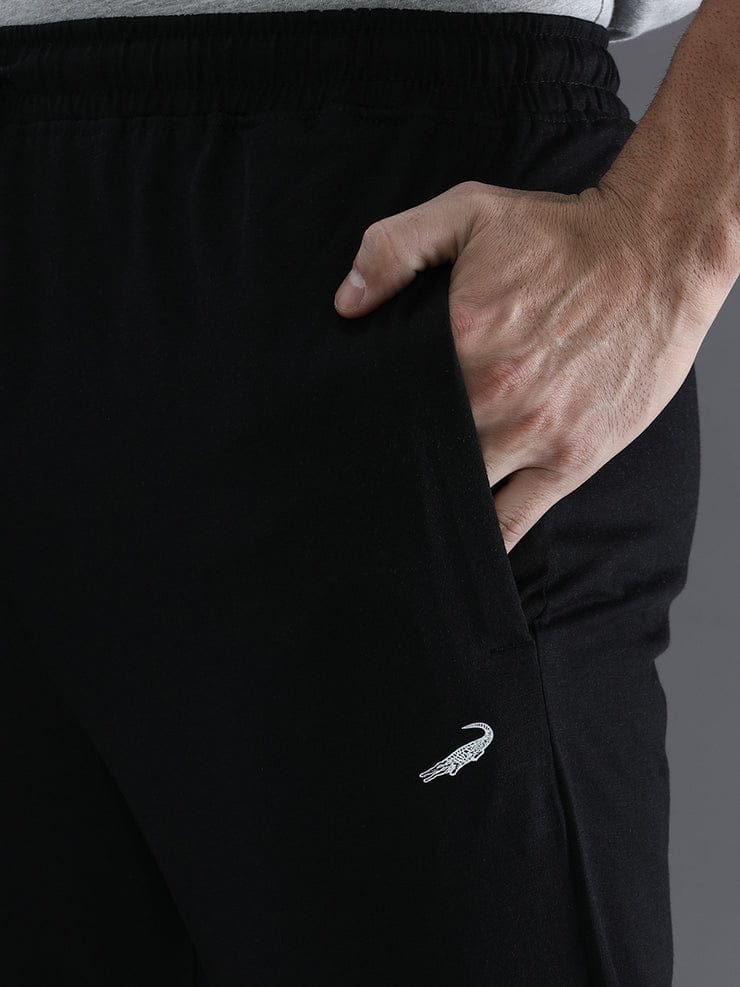 Solid Black Regular Fit Track Pant
