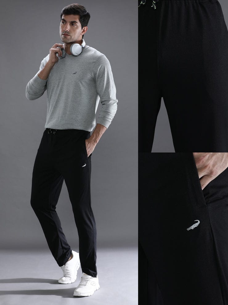 Solid Black Regular Fit Track Pant
