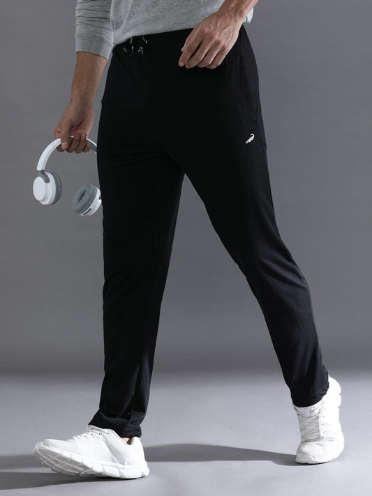 Solid Black Regular Fit Track Pant