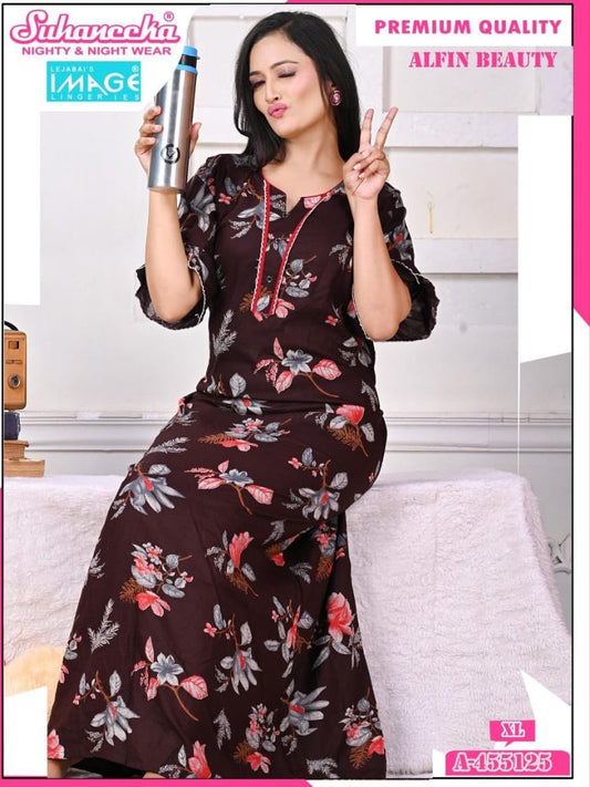 "Comfortable Nighty - Dark Floral Pattern"