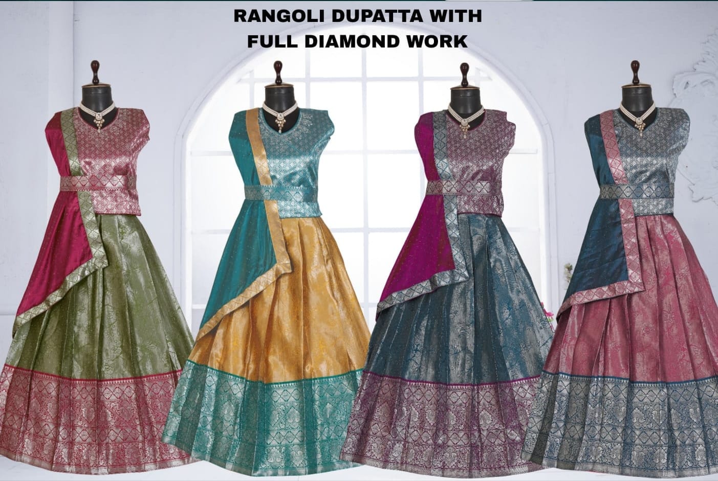 Dazzling Diamonds Rangoli Dupatta Lehenga