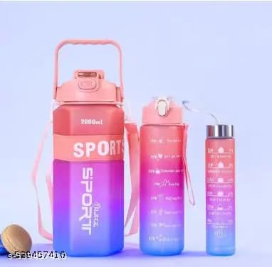 Hydrate in Style: 3-Piece Gradient Water Bottle Set Motivational Water Bottles with Time Marker & Straw | Leakproof BPA-Free Sipper Bottles for Office, Gym, School & Sports
