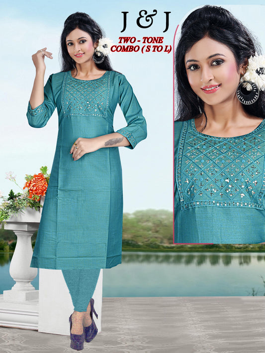 Majestic Teal Embroidered Kurti - J&J's Ethnic Masterpiece