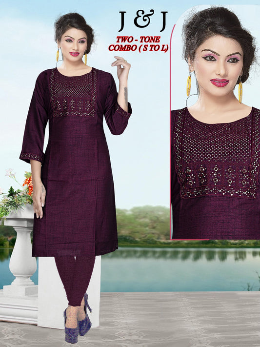Midnight Mirage: Plum Embroidered Kurti Top