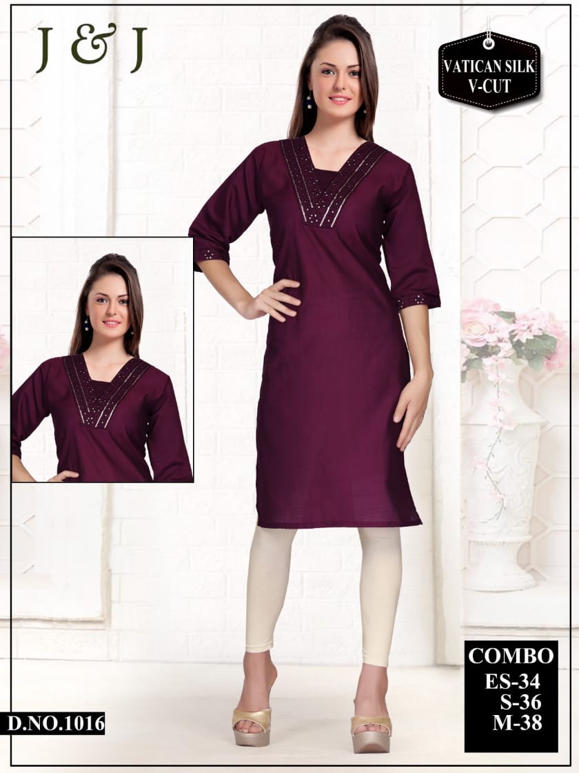 Elegant Vatican Silk Kurti with V-Cut Neckline