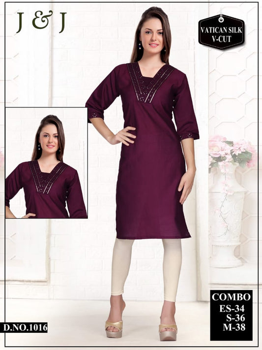 Elegant Vatican Silk Kurti with V-Cut Neckline