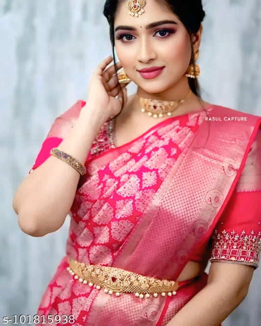 🌸 Royal Radiance Pink Kanjivaram Silk Saree 🌸