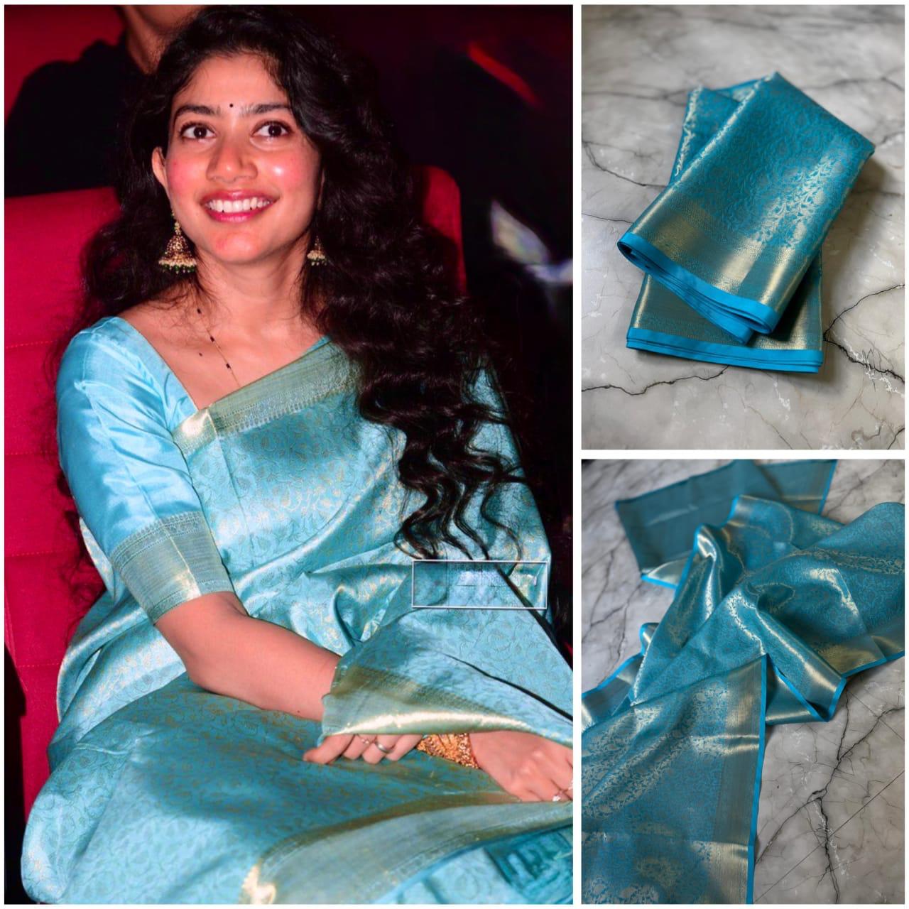 Sky Blue Kanchipuram Silk Saree with Golden Zari Work
