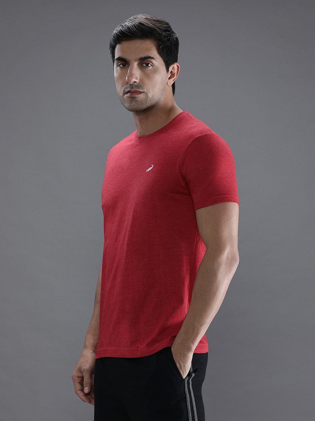 crocodile Red Melange solid casual t-shirt