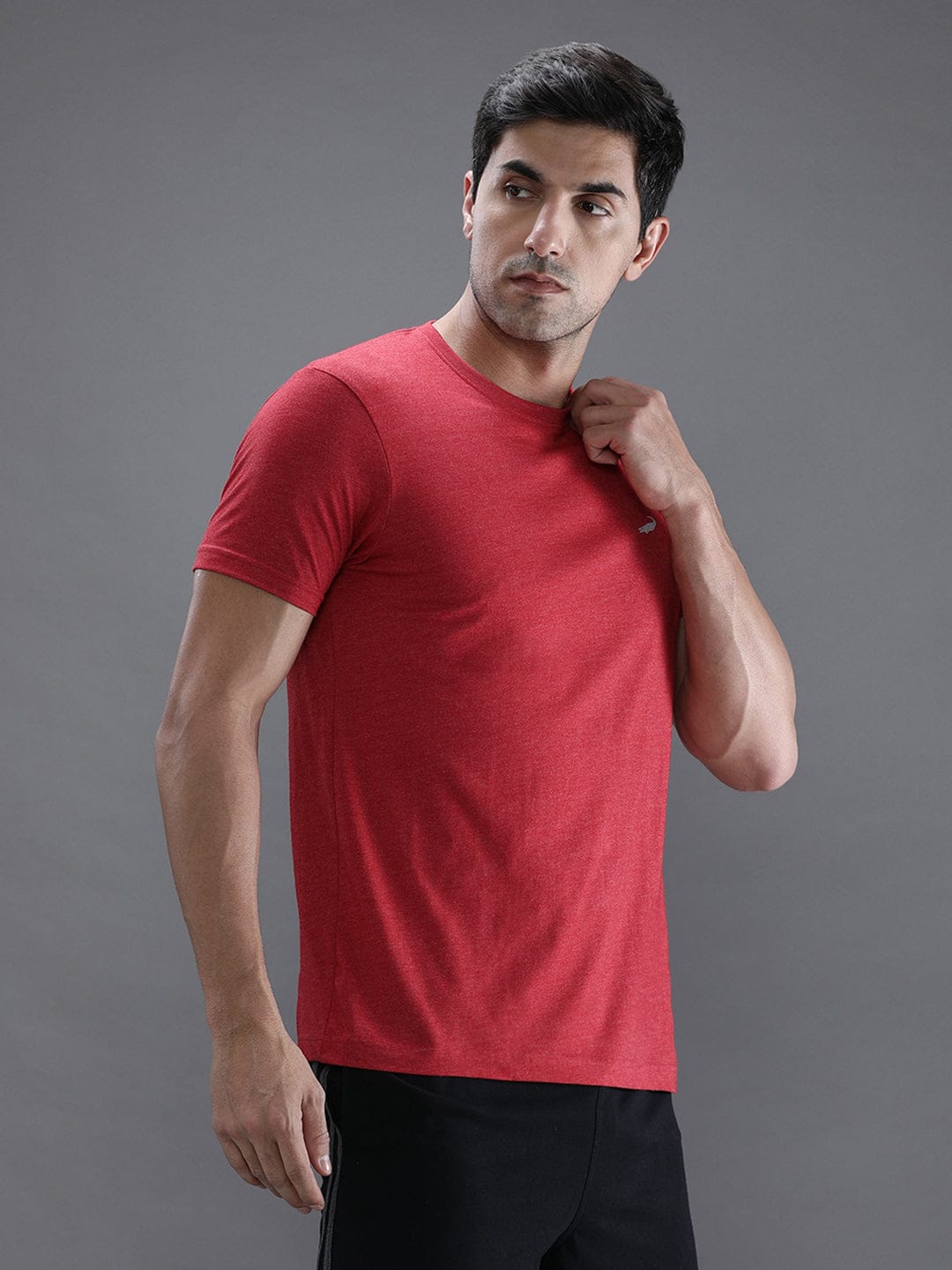 crocodile Red Melange solid casual t-shirt