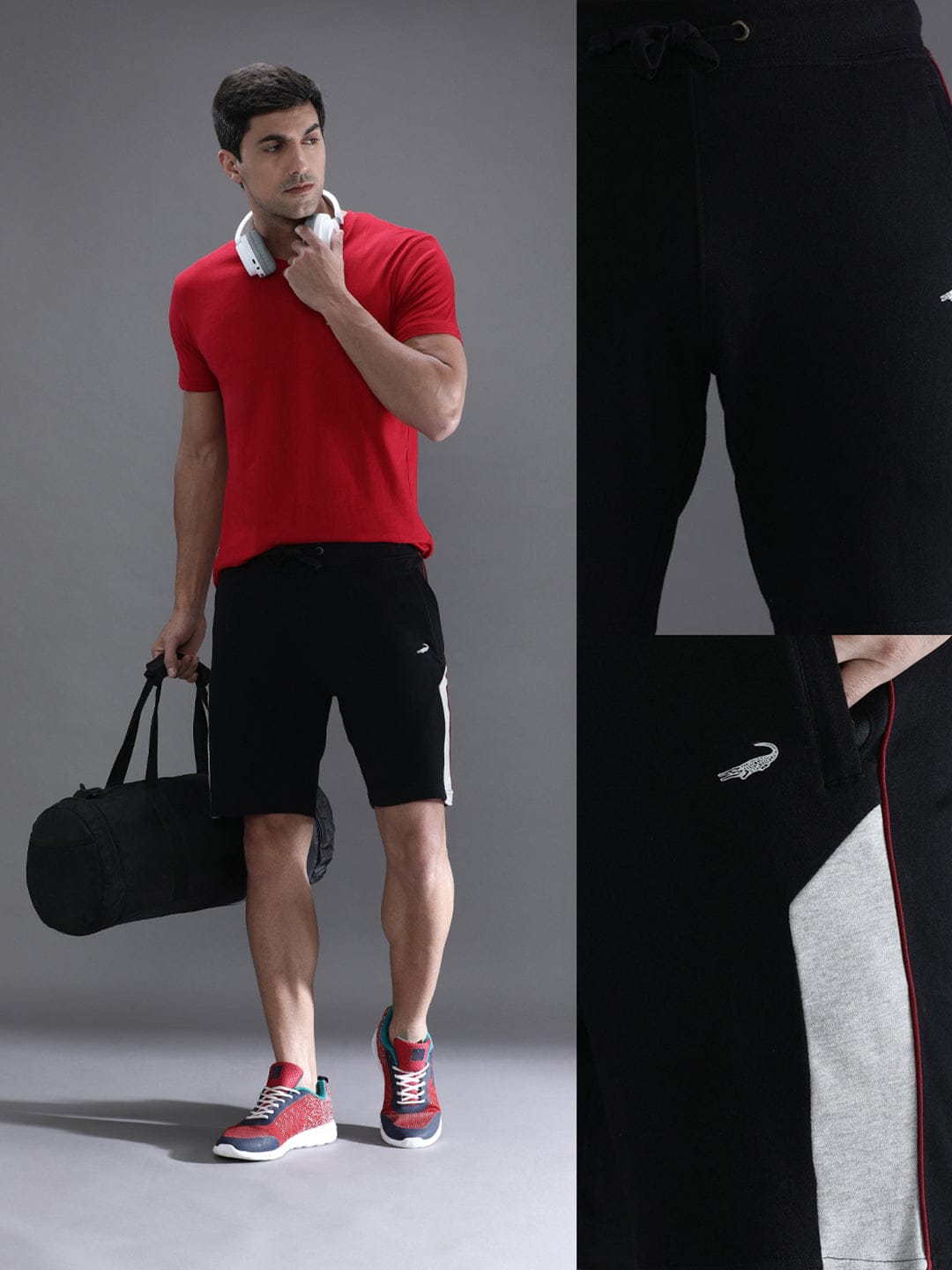 Solid Black Slim Fit Track Shorts