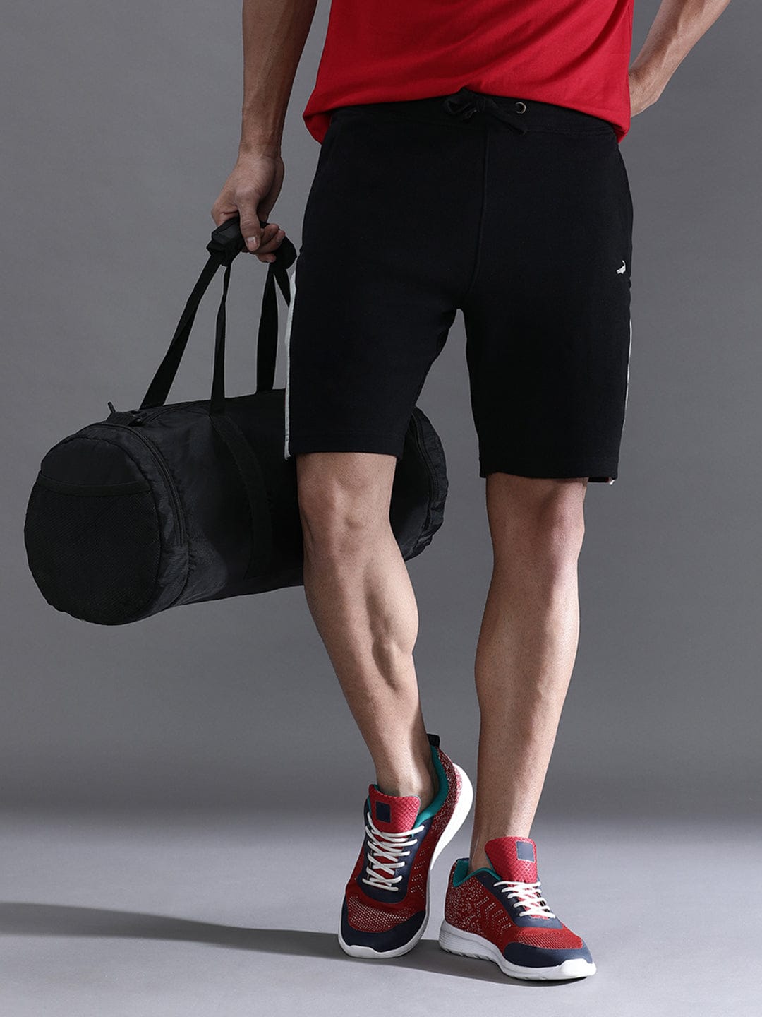 Solid Black Slim Fit Track Shorts