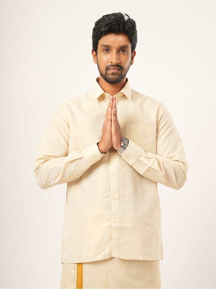 Kondattam Tissue Shirt & Gold Border Dhoti Set
