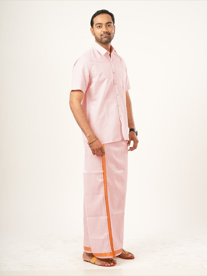 Kondattam Tissue Shirt & Dhoti Set- Copper