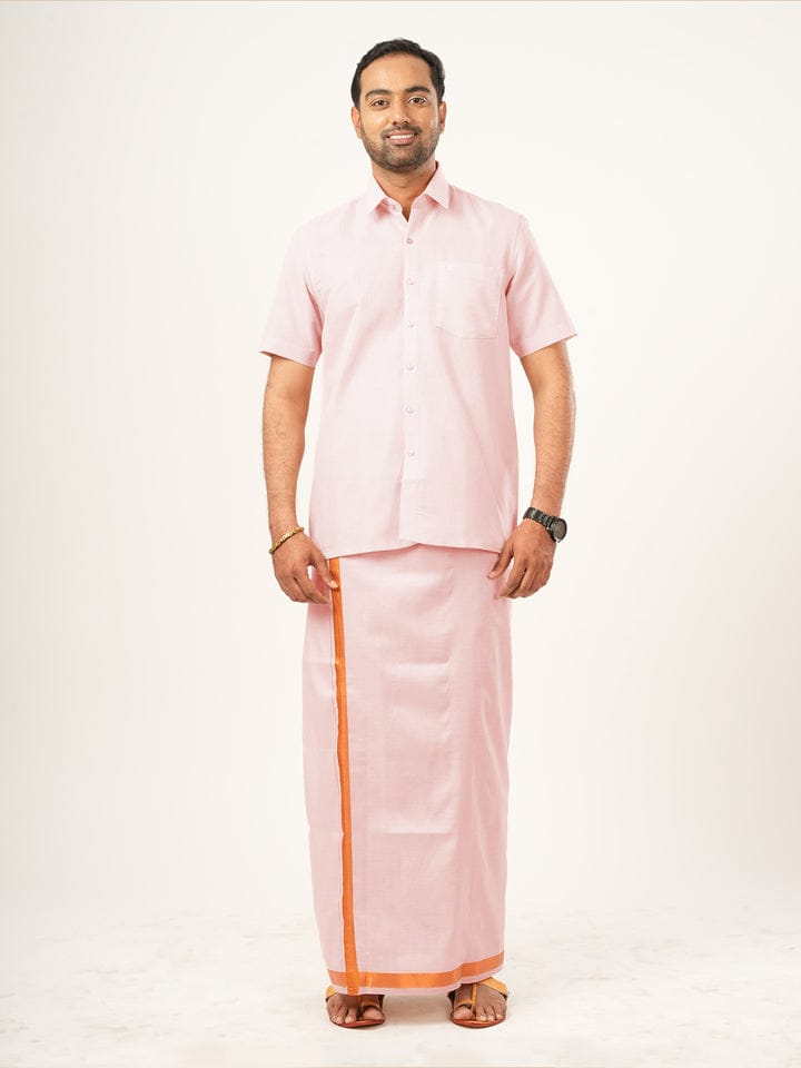 Kondattam Tissue Shirt & Dhoti Set- Copper