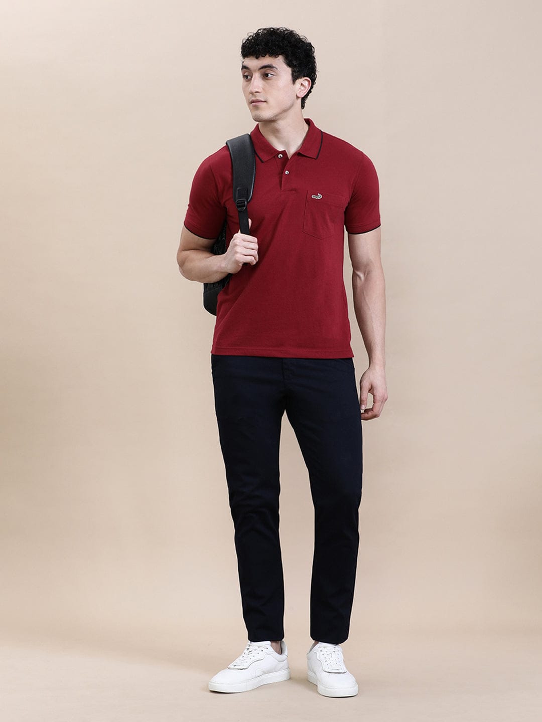 crocodile Solid Blood Stone Red Polo T-Shirt with Pocket