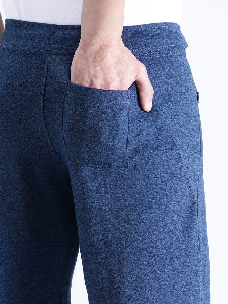 Solid Denim Melange Comfort Fit Track Shorts