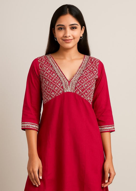 Royal Radiance Pink  -Work Kurti – Festive & Elegant