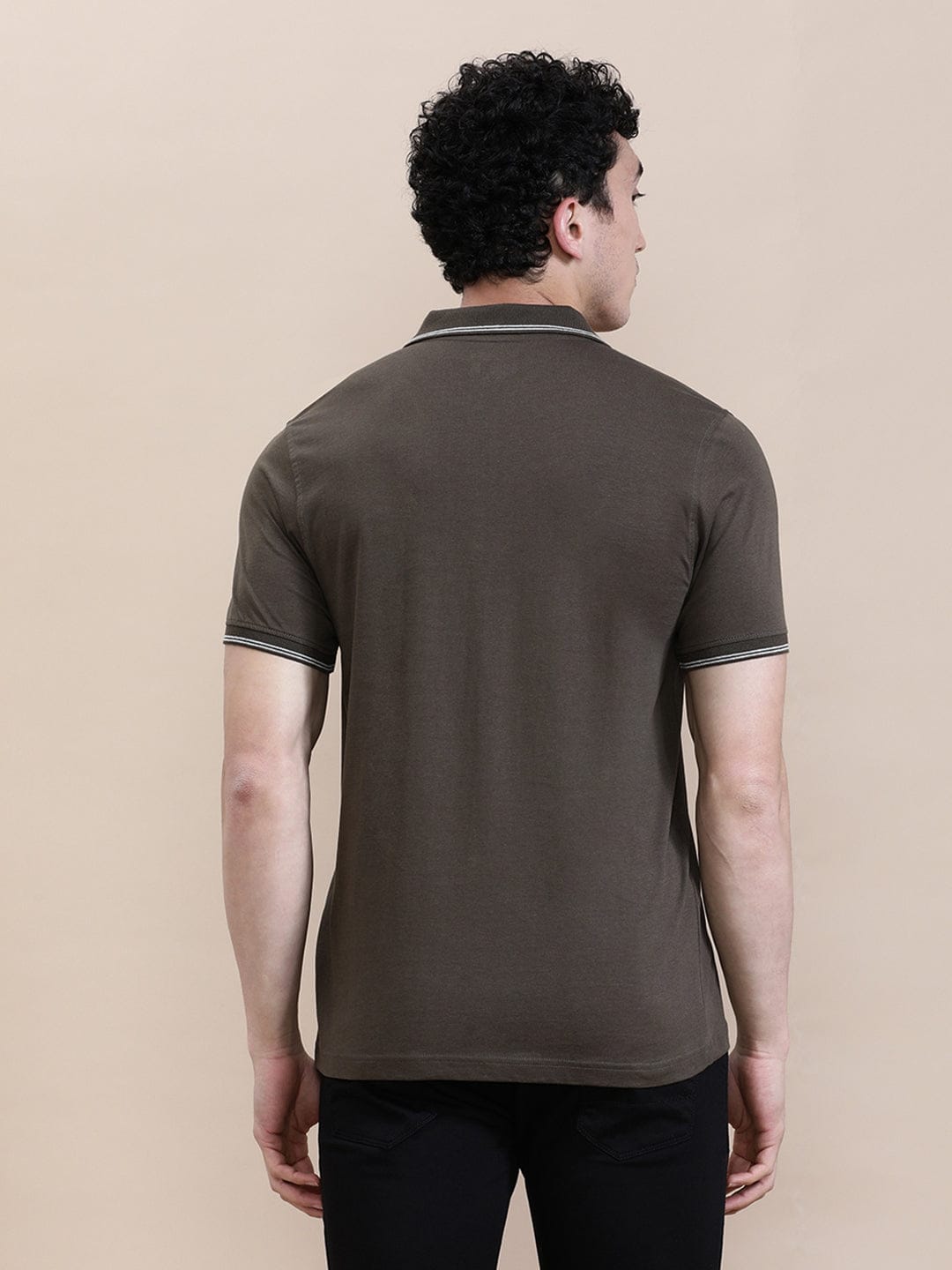 CROCODILE Dark Olive Green Solid Polo T-Shirt with Pocket