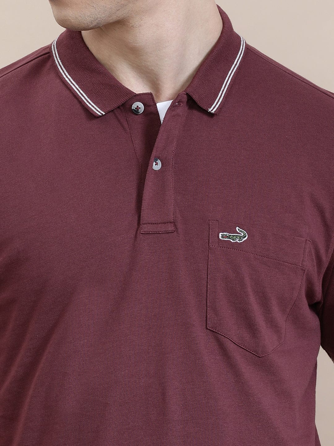 CROCODILE Maroon Solid Polo T-Shirt with Pocket